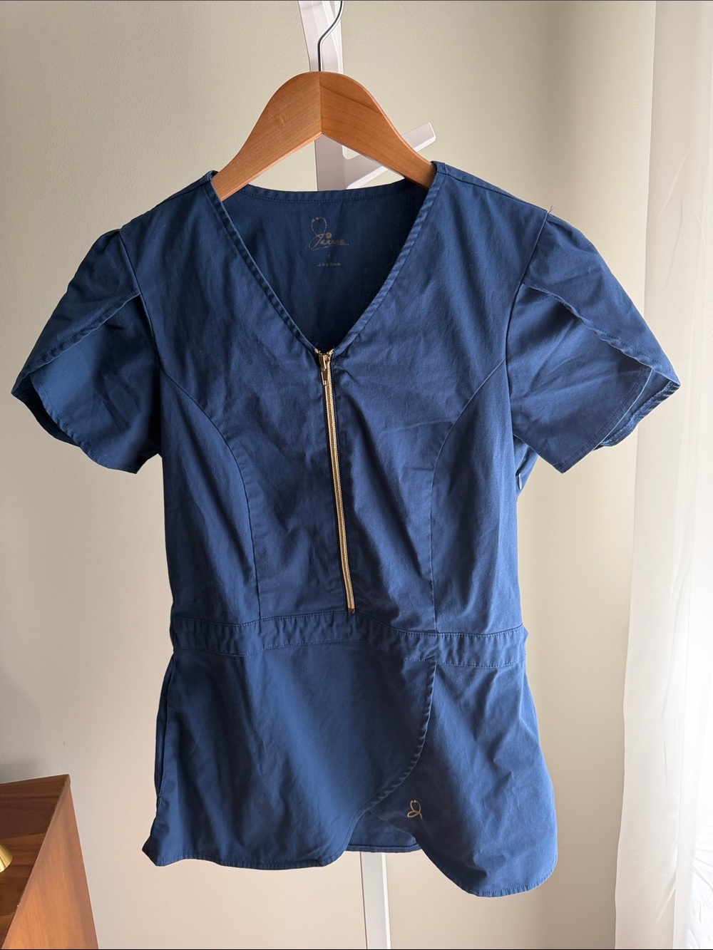 Jaanuu Women’s Navy Blue Scrub Top with Front Zip Small